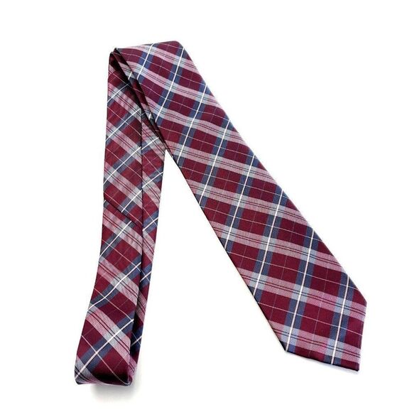 Creazioni Tucci Firenze Red Woven Plaid‎ Skinny Silk Tie - Picture 5 of 5